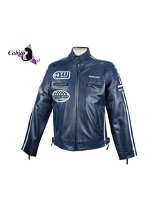 Cazadora de cuero Nemo azul